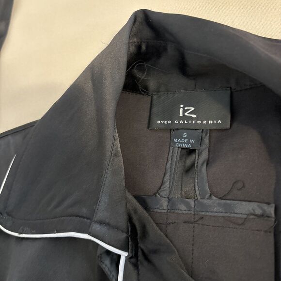 iz Byer California Black Trench Jacket S Padded Shoulder Pockets Button Front - Picture 14 of 14